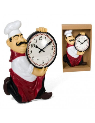 Tradineur - Reloj de mesa cocinero de plástico, funciona con pila, decoración de cocina, restaurante, cafetería, 30,5 x 24 x 4,5