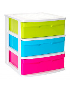 Tradineur - Cajonera de ordenación Sena con 3 cajones multicolor, torre de almacenaje multiusos para guardar juguetes, hogar (Bl