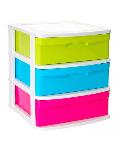 Tradineur - Cajonera de ordenación Sena con 3 cajones multicolor, torre de almacenaje multiusos para guardar juguetes, hogar (Bl