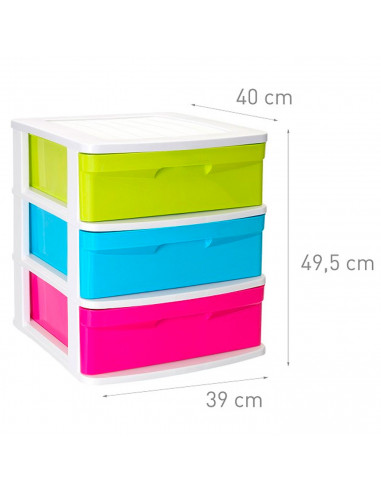Tradineur - Cajonera de ordenación Sena con 3 cajones multicolor, torre de almacenaje multiusos para guardar juguetes, hogar (Bl