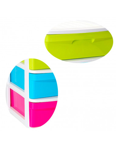 Tradineur - Cajonera de ordenación Sena con 3 cajones multicolor, torre de almacenaje multiusos para guardar juguetes, hogar (Bl