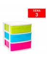 Tradineur - Cajonera de ordenación Sena con 3 cajones multicolor, torre de almacenaje multiusos para guardar juguetes, hogar (Bl