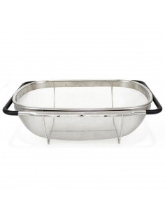 Quttin - Escurridor de acero inoxidable para fregadero, incluye asas extensibles y malla fina, colador para verduras, pasta, 33,