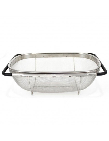 Quttin - Escurridor de acero inoxidable para fregadero, incluye asas extensibles y malla fina, colador para verduras, pasta, 33,