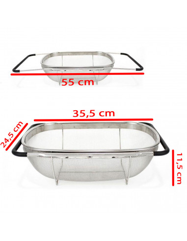 Quttin - Escurridor de acero inoxidable para fregadero, incluye asas extensibles y malla fina, colador para verduras, pasta, 33,