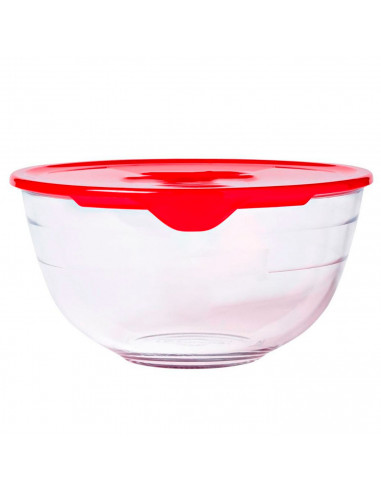 Tradineur - Bol de mezclas de vidrio borosilicato con tapa de plástico, cuenco multiusos apto para microondas, lavavajillas (1 l