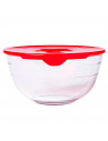 Tradineur - Bol de mezclas de vidrio borosilicato con tapa de plástico, cuenco multiusos apto para microondas, lavavajillas (1 l