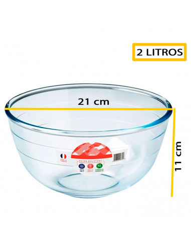 Tradineur - Bol de mezclas de vidrio de borosilicato con tapa de plástico, cuenco multiusos apto para microondas, lavavajillas (