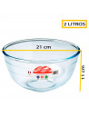 Tradineur - Bol de mezclas de vidrio de borosilicato con tapa de plástico, cuenco multiusos apto para microondas, lavavajillas (