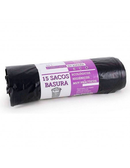 Tradineur - Pack de 15 bolsas de basura de plástico reciclado resistentes y antigoteo para papeleras y cubos de basura (Negro, 5 Tradineur - Pack de 15 bolsas de basura de plástico reciclado resistentes y antigoteo para papeleras y cubos de basura (Negro, 5