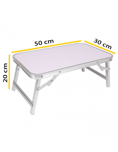 Tradineur - Mesa de aluminio plegable para cama, bandeja con patas para desayuno, ordenador portátil, multifuncional, portátil,