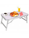 Tradineur - Mesa de aluminio plegable para cama, bandeja con patas para desayuno, ordenador portátil, multifuncional, portátil,