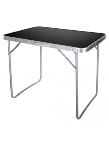 Tradineur - Mesa plegable metálica para playa, camping, incluye asa de transporte y patas plegables, ligera, portátil (Gris oscu