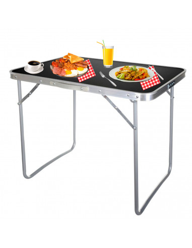 Tradineur - Mesa plegable metálica para playa, camping, incluye asa de transporte y patas plegables, ligera, portátil (Gris oscu