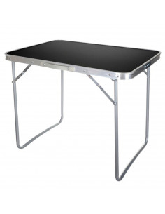 Tradineur - Mesa metálica plegable para playa, camping, incluye asa de transporte y patas plegables, ligera, portátil (Gris oscu