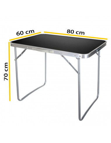 Tradineur - Mesa metálica plegable para playa, camping, incluye asa de transporte y patas plegables, ligera, portátil (Gris oscu