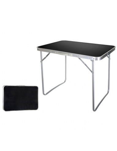 Tradineur - Mesa metálica plegable para playa, camping, incluye asa de transporte y patas plegables, ligera, portátil (Gris oscu