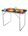 Tradineur - Mesa metálica plegable para playa, camping, incluye asa de transporte y patas plegables, ligera, portátil (Gris oscu