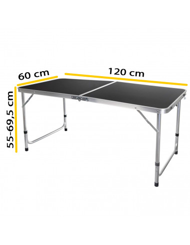Tradineur - Mesa metálica plegable, 2 posiciones de altura ajustable, asa de transporte, ligera,  playa, camping (Gris oscuro, 5