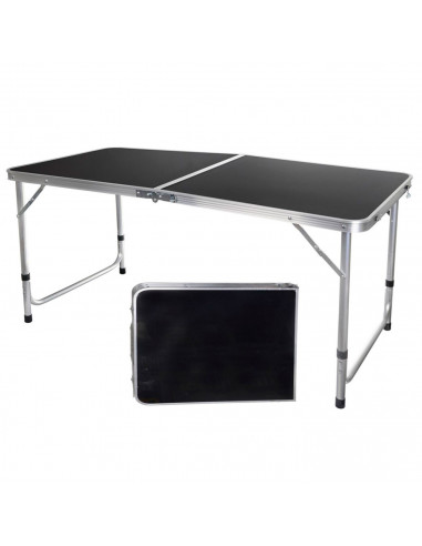 Tradineur - Mesa metálica plegable, 2 posiciones de altura ajustable, asa de transporte, ligera,  playa, camping (Gris oscuro, 5