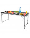 Tradineur - Mesa metálica plegable, 2 posiciones de altura ajustable, asa de transporte, ligera,  playa, camping (Gris oscuro, 5