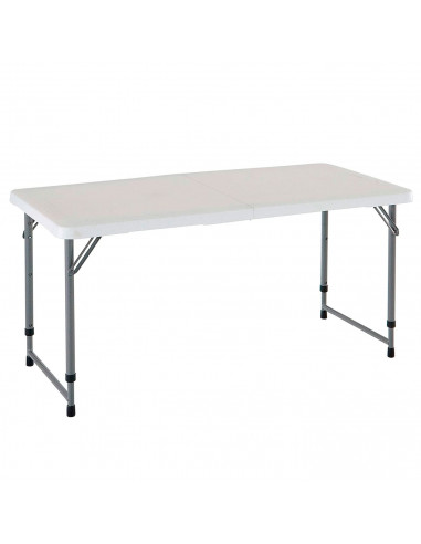 Tradineur - Mesa plegable de metal y plástico con altura ajustable, 2 posiciones, asa de transporte, playa, camping (Blanco, 58,