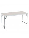 Tradineur - Mesa plegable de metal y plástico con altura ajustable, 2 posiciones, asa de transporte, playa, camping (Blanco, 58,