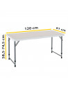 Tradineur - Mesa plegable de metal y plástico con altura ajustable, 2 posiciones, asa de transporte, playa, camping (Blanco, 58,