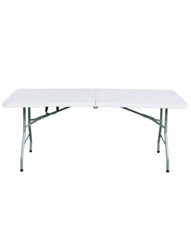 Tradineur - Mesa plegable de metal con superficie de plástico y asa de transporte, multiusos, playa, camping, eventos, catering