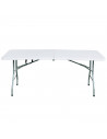 Tradineur - Mesa plegable de metal con superficie de plástico y asa de transporte, multiusos, playa, camping, eventos, catering