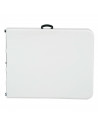 Tradineur - Mesa plegable de metal con superficie de plástico y asa de transporte, multiusos, playa, camping, eventos, catering