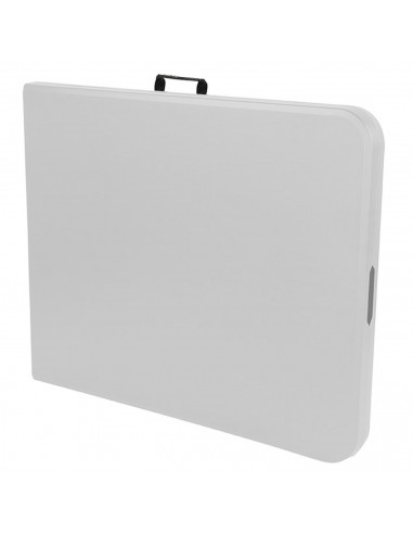 Tradineur - Mesa plegable de metal con superficie de plástico y asa de transporte, multiusos, playa, camping, eventos, catering