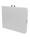 Tradineur - Mesa plegable de metal con superficie de plástico y asa de transporte, multiusos, playa, camping, eventos, catering