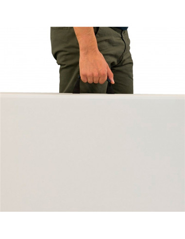 Tradineur - Mesa plegable de metal con superficie de plástico y asa de transporte, multiusos, playa, camping, eventos, catering