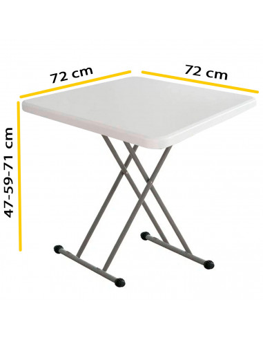 Tradineur - Mesa plegable con altura ajustable, 3 posiciones, estructura de metal y plástico, portátil, playa, camping (Blanco,