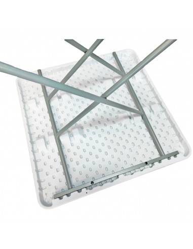 Tradineur - Mesa plegable con altura ajustable, 3 posiciones, estructura de metal y plástico, portátil, playa, camping (Blanco,
