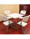 Tradineur - Mesa plegable con altura ajustable, 3 posiciones, estructura de metal y plástico, portátil, playa, camping (Blanco,