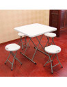 Tradineur - Mesa plegable con altura ajustable, 3 posiciones, estructura de metal y plástico, portátil, playa, camping (Blanco,