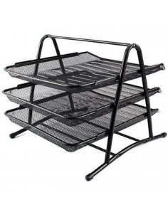 Bandeja portadocumentos de 3 pisos de hierro 35 x 29 x 27 cm, soporte organizador, estante de malla metálica A4 para cartas, car