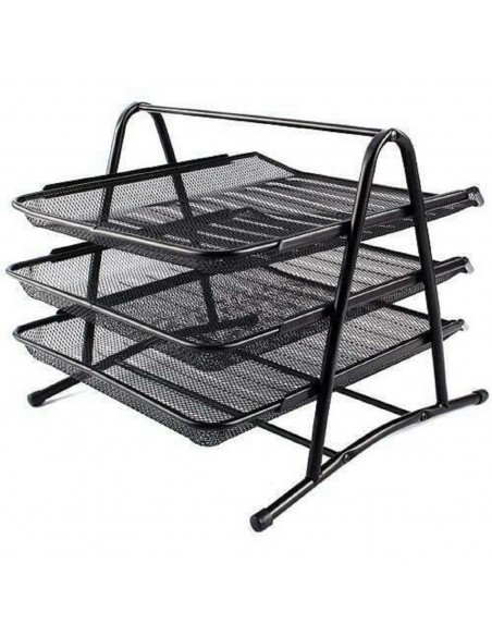 Bandeja portadocumentos de 3 pisos de hierro 35 x 29 x 27 cm, soporte organizador, estante de malla metálica A4 para cartas, car