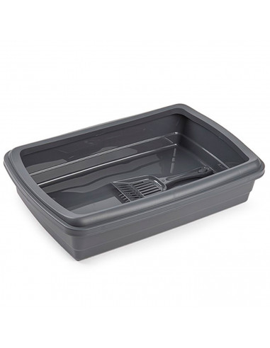Tradineur - Arenero para gatos con pala, bandeja higiénica de plástico con borde alto extraíble, gatera, caja arena sanitaria, 4