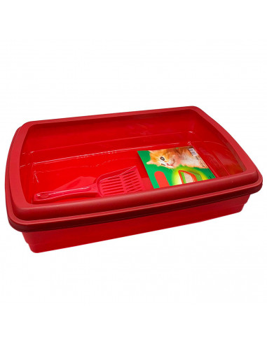 Tradineur - Arenero para gatos con pala, bandeja higiénica de plástico con borde alto extraíble, gatera, caja arena sanitaria, 4