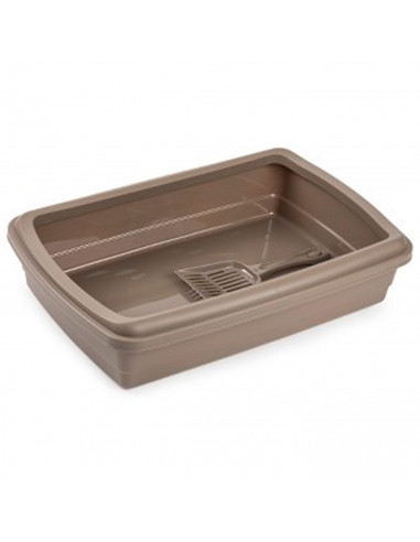 Tradineur - Arenero para gatos con pala, bandeja higiénica de plástico con borde alto extraíble, gatera, caja arena sanitaria, 4