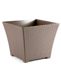 Tradineur - Maceta de plástico cuadrada Rattan, macetero, tiesto, recipiente para plantas, flores, balcón, terraza, jardín, 30,5