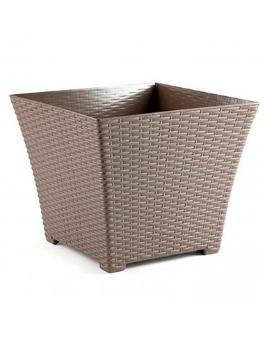 Tradineur - Maceta de plástico cuadrada Rattan, macetero, tiesto, recipiente para plantas, flores, balcón, terraza, jardín, 30,5