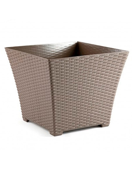 Tradineur - Maceta de plástico cuadrada Rattan, macetero, tiesto, recipiente para plantas, flores, balcón, terraza, jardín, 30,5