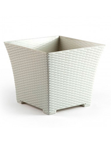 Tradineur - Maceta de plástico cuadrada Rattan, macetero, tiesto, recipiente para plantas, flores, balcón, terraza, jardín, 30,5