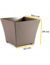 Tradineur - Maceta de plástico cuadrada Rattan, macetero, tiesto, recipiente para plantas, flores, balcón, terraza, jardín, 30,5