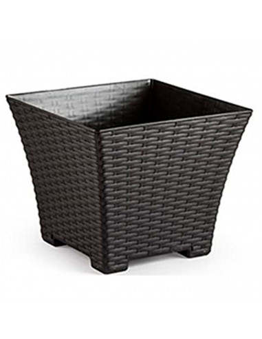 Tradineur - Maceta de plástico cuadrada Rattan, macetero, tiesto, recipiente para plantas, flores, balcón, terraza, jardín, 30,5