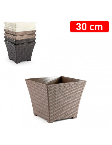 Tradineur - Maceta de plástico cuadrada Rattan, macetero, tiesto, recipiente para plantas, flores, balcón, terraza, jardín, 30,5
